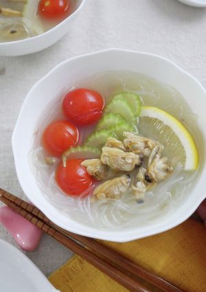 あさり缶とミニトマトの春雨スープ-レシピのメイン写真