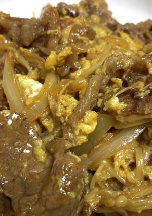 簡単！すき焼き風牛肉とえのきの卵とじ！-レシピのメイン写真