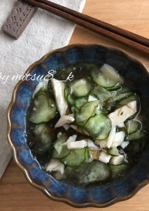 簡単副菜サラダチキンと胡瓜のもずく酢和え-レシピのメイン写真