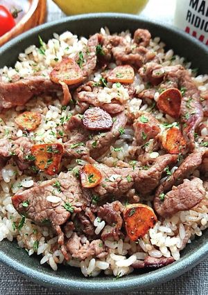 牛こま肉で激安♪ガーリックライスステーキ-レシピのメイン写真