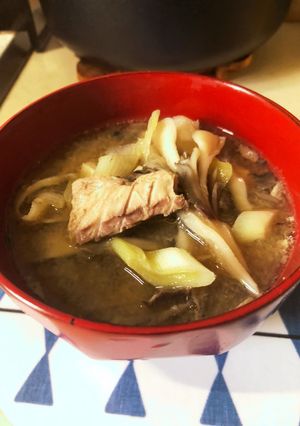 サバ缶と舞茸と焼き海苔プラス健康味噌汁-レシピのメイン写真