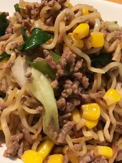 わけぎとコーンと挽肉の醤油焼きそば-レシピのメイン写真