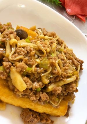 厚揚げのきのこ挽肉あんかけ-レシピのメイン写真