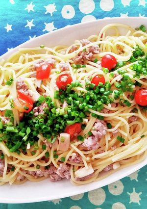 ひき肉とミニトマトのオイルパスタ-レシピのメイン写真