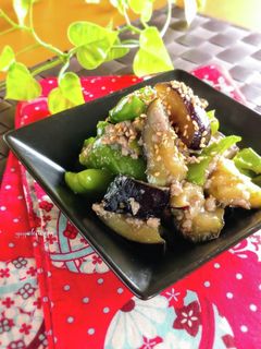 レンジで簡単☆茄子とピーマンの塩そぼろ煮-レシピのメイン写真