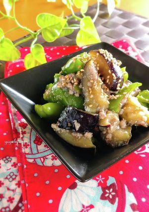 レンジで簡単☆茄子とピーマンの塩そぼろ煮-レシピのメイン写真