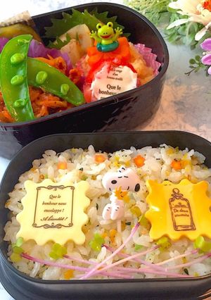 文月６　豚キムチ　スヌーピー弁当-レシピのメイン写真