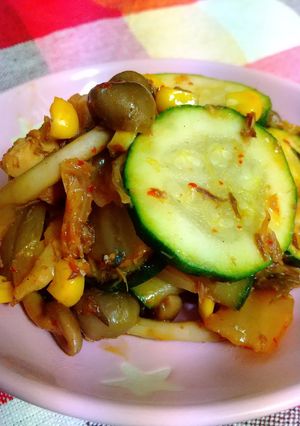 サバ缶・キムチ・夏野菜のカレーバター炒め-レシピのメイン写真