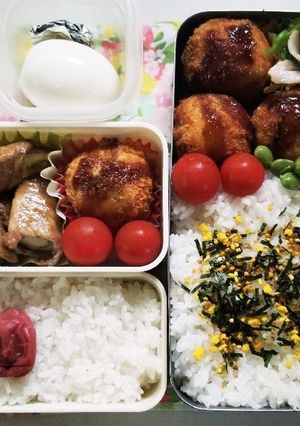 ナス肉巻き&コロッケ弁当(7.8)-レシピのメイン写真