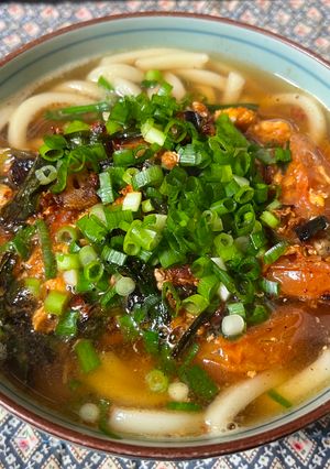 ニラ玉トマトうどん-レシピのメイン写真