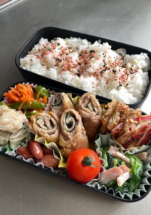 愛妻？弁当①(豚のしそ巻き他)-レシピのメイン写真