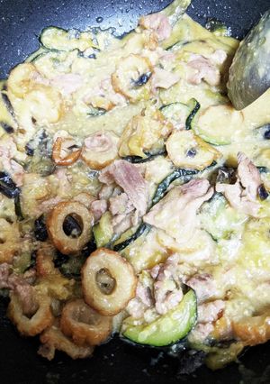 ちくわ、ズッキーニ、豚肉、なすの味噌炒め-レシピのメイン写真