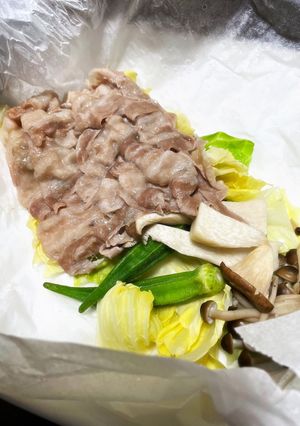 豚バラと野菜のレンチン蒸し-レシピのメイン写真