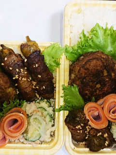 【夫婦弁当82】ハンバーグとししとう肉巻-レシピのメイン写真
