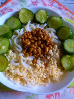 醤油うどん風冷やしうどん34納豆きゅうり-レシピのメイン写真