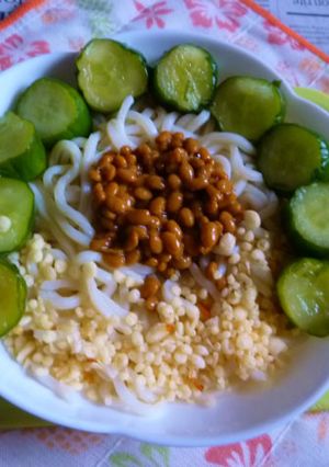 醤油うどん風冷やしうどん34納豆きゅうり-レシピのメイン写真