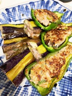 ☆茄子の挽肉挟み焼き&ピーマンの肉詰め☆-レシピのメイン写真