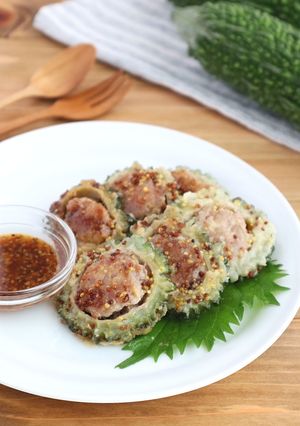 ゴーヤの肉詰めハニーマスタードソース-レシピのメイン写真
