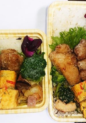 【夫婦弁当83】唐揚げとバター醤油炒め-レシピのメイン写真