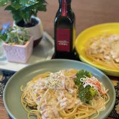 รูปของ ✨コストコのピンクサーモン缶でパスタ✨