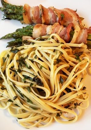 スパゲティプリマベーラのアスパラ巻き添え-レシピのメイン写真