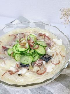 鯖缶で冷や汁素麺 PFCメニュー-レシピのメイン写真