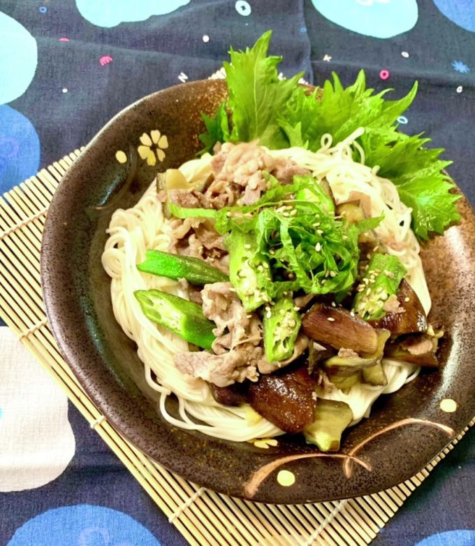 豚肉となすとオクラのスタミナそうめん♬-レシピのメイン写真
