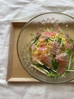 糖質ゼロ麺で水菜と生ハムの冷製パスタ-レシピのメイン写真
