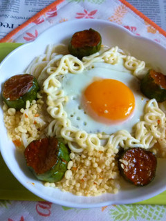 醤油うどん風冷やしうどん35目玉焼き載せ-レシピのメイン写真