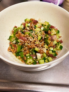 【簡単】ひきわり納豆と夏野菜のおつまみ-レシピのメイン写真