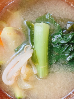 茄子とズッキーニともやしと小松菜の味噌汁-レシピのメイン写真