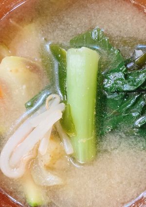茄子とズッキーニともやしと小松菜の味噌汁-レシピのメイン写真