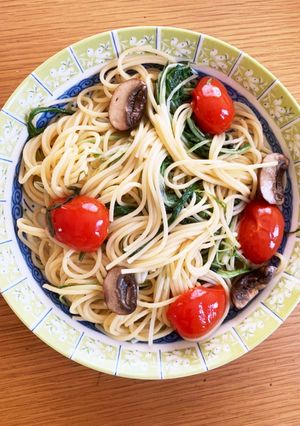 水菜とトマトときのこの和風パスタ♡-レシピのメイン写真