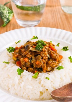 夏野菜とキノコの♡アーモンドキーマカレー-レシピのメイン写真