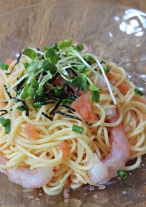 冷製明太子パスタ#甘海老のせ-レシピのメイン写真