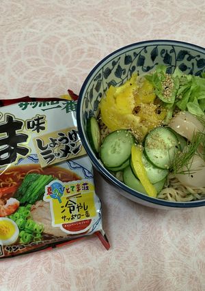 帆立ののった冷たいサッポロ一番ごま♪-レシピのメイン写真