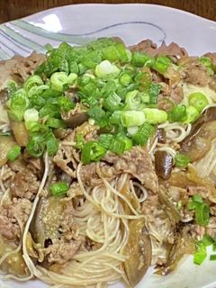 焼肉のタレで茄子と牛肉の素麺チャンプルー-レシピのメイン写真