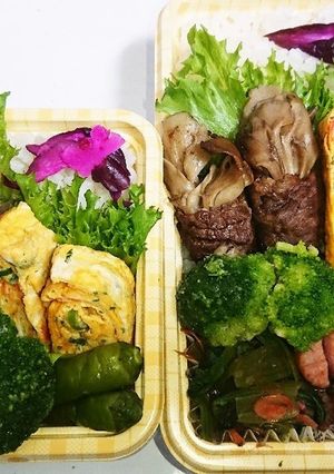【夫婦弁当87】舞茸肉巻きと焼き浸し-レシピのメイン写真