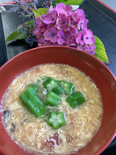 夏野菜のサンラータンスープかんずり風味-レシピのメイン写真