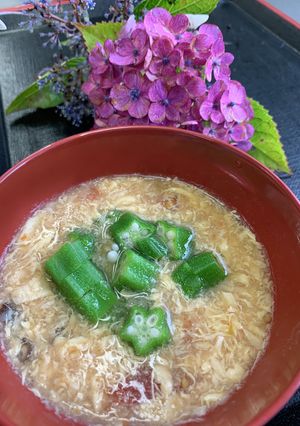 夏野菜のサンラータンスープかんずり風味-レシピのメイン写真