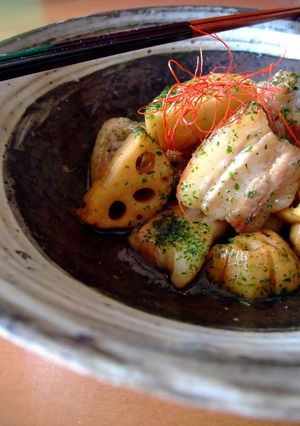 青海苔が合う豚バラと蓮根の炒め煮-レシピのメイン写真