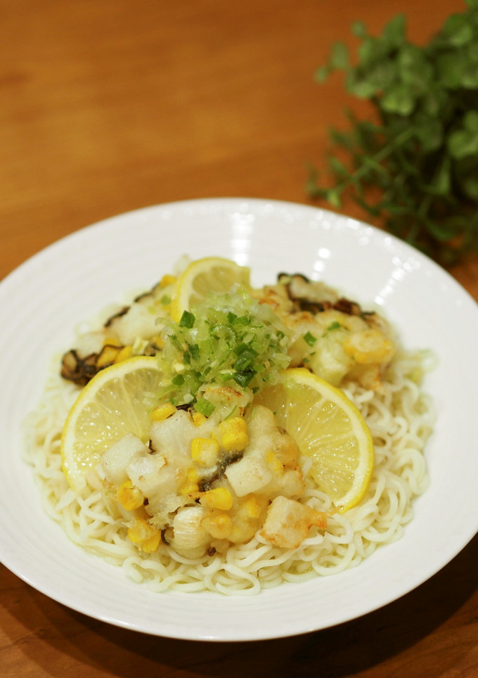 長芋と塩昆布のかき揚げ♪冷やしラーメン-レシピのメイン写真