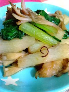 長芋・舞茸・小松菜のにんにくしょう油炒め-レシピのメイン写真