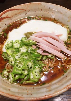 サッポロ一番醤油で山芋とオクラのWネバ-レシピのメイン写真