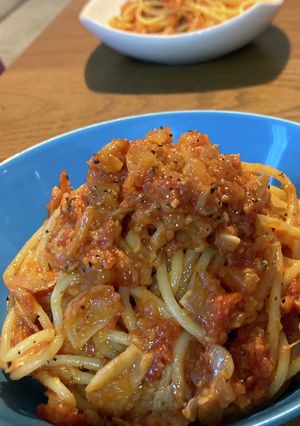 濃厚！！トマトとニンニクのパスタ-レシピのメイン写真
