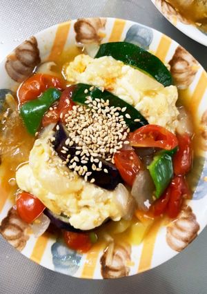 レンジ和風トマトスープ味茄子豆腐サンド蒸-レシピのメイン写真