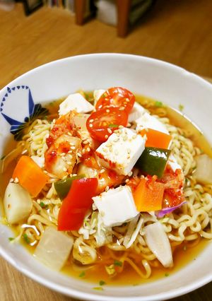 豆腐＆キムチ＆ピクルスの冷やしラーメン-レシピのメイン写真