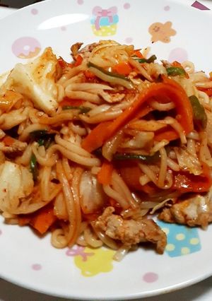 コロナをぶっ飛ばせ糖質0麺で焼きうどん。-レシピのメイン写真