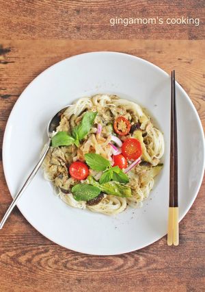 夏野菜とツナ缶でグリーンカレーそうめん-レシピのメイン写真