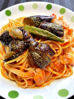 冷凍茄子煮浸しの、トマトパスタ-レシピのメイン写真